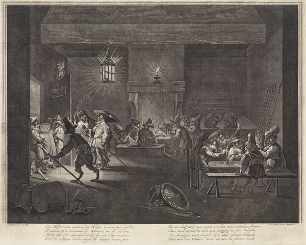 Room with monkeys, ca. 1720, Matthijs Pool, Leonard Schenk, 1710 - 1730