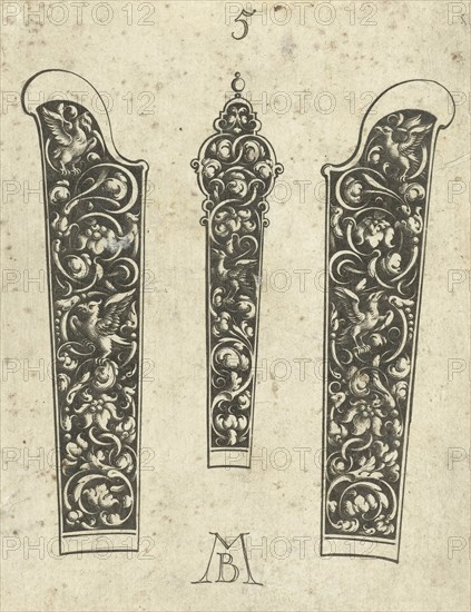 Three knife handles, Michiel le Blon, 1626