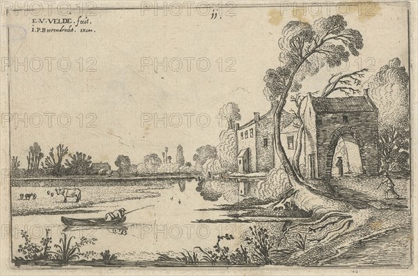Landscape with a River and gatehouse, Esaias van de Velde, 1616