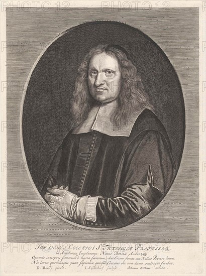 Portrait of Johannes Cocceius with gloves, Jonas Suyderhoef, Johannes de Ram, 1668 - 1693