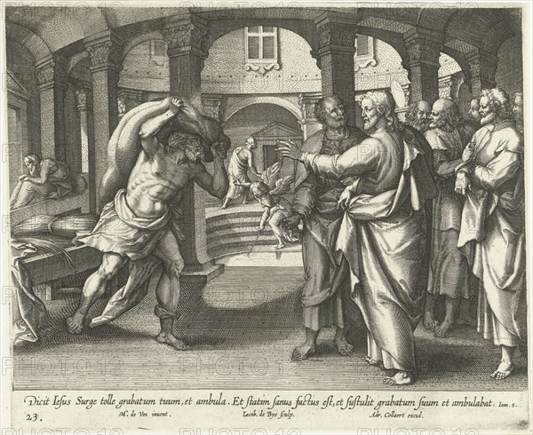 Healing of the man at the pool of Bethesda, Jacques de Bie, Adriaen Collaert, 1598 - 1618