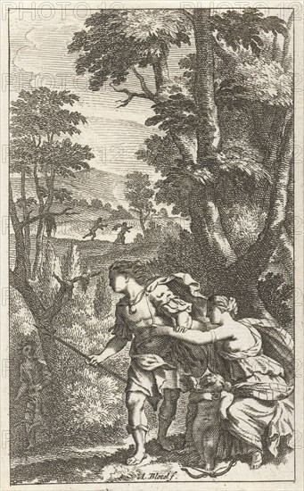 Fleeing shepherd, print maker: Abraham Bloteling, Zacharias Webber II, Pierre Marteau possibly, c. 1677