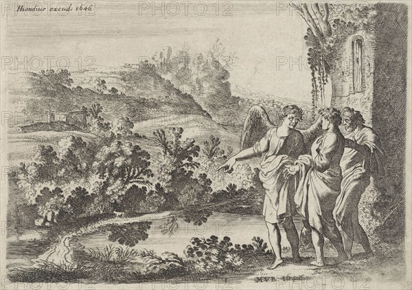 Tobias, Tobit and the Angel, Moyses van Wtenbrouck, Hendrick Hondius (I), 1620