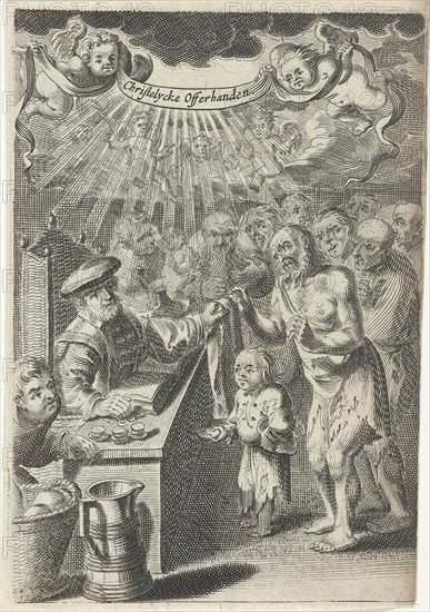 Christian assistance to the poor, print maker: Pieter Nolpe, 1640