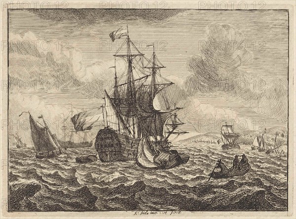 Seascapes with boats and rowing boat, Adam Silo, 1689-1760