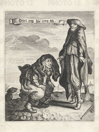 Beggars Couple with squatting woman and man on his toes, Adriaen Pietersz. van de Venne, Anonymous, 1618 - 1668