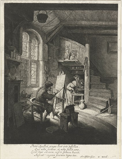 Painter in his studio, Adriaen van Ostade, Anonymous, 1645 - 1649