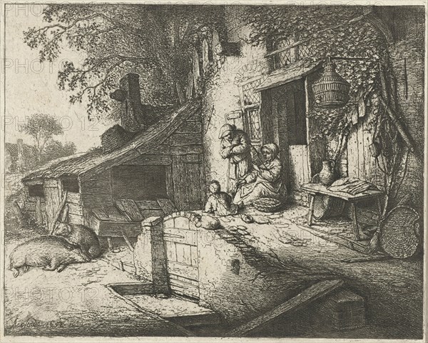 Spinning woman for a house, Adriaen van Ostade, 1652