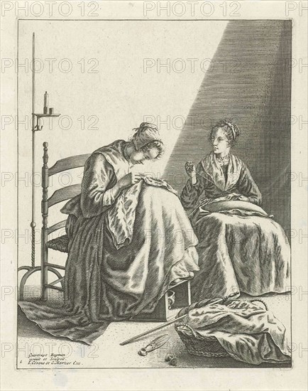 Two sewing women, Geertruydt Roghman, Johannes Covens and Cornelis Mortier, 1721 - 1866
