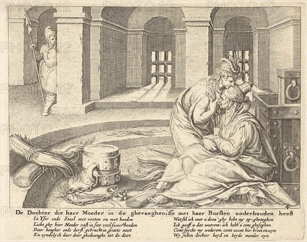 A daughter suckles her mother in jail, Zacharias Dolendo, Jacob de Gheyn (II), Claes Jansz. Visscher (II), after 1615 - before c. 1652