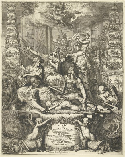 Allegory on the death of Michiel de Ruyter, 1676, Romeyn de Hooghe, 1676-1677