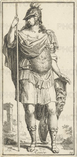 Minerva as a personification of reason, print maker: Arnold Houbraken, Leonard Schenk, 1710 - 1719