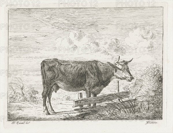 Cow standing by a fence, Jacobus Cornelis Gaal, 1850