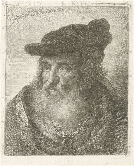 Portrait of an old man with beret, Johannes Mock, 1810 - 1884