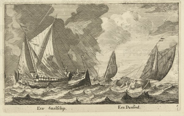 Two ships: a small ship and a Dam Runner, Anonymous, Reinier Nooms, 1652 - 1714