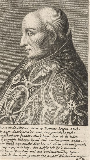 Portrait Bust of Pope Adrian VI with a richly ornamented robe, print maker: Hendrik Bary, Dating 1657 - 1707