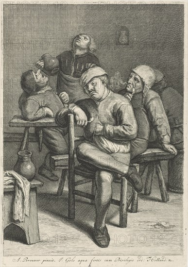 Tavern Scene with smoking farmers, Jacob Gole, Republiek der Zeven Verenigde Nederlanden, 1670 - 1724