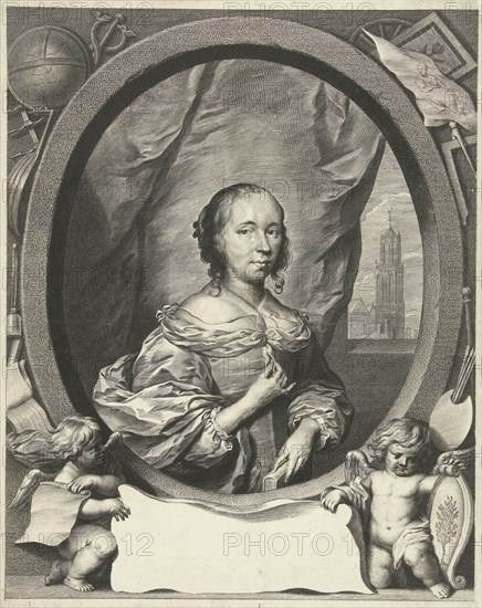 Portrait of Anna Maria van Schurman, Cornelis van Dalen (II), Cornelis Janssens van Ceulen, 1648 - 1664