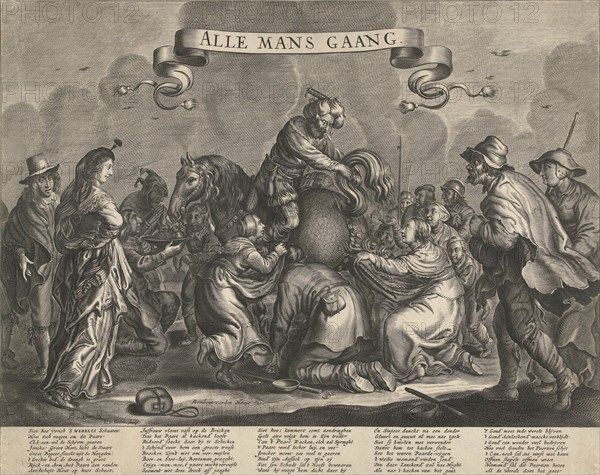 Allegory with horse poop gold pieces, ca 1650, Cornelis van Dalen (I), Rombout van den Hoeye, 1640 - 1660