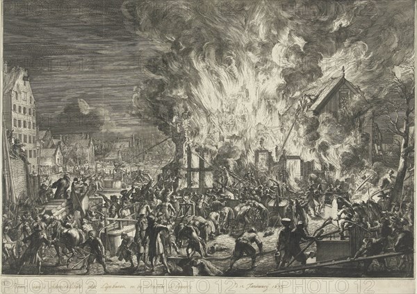 Fire in the admiralty line jobs, 1673, attributed to Romeyn de Hooghe, 1673