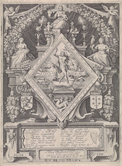 New Year Postcard from the Haarlem Chamber of Rhetoric The Wijngaertrancken, 1600, The Netherlands, Jacob Matham, 1600