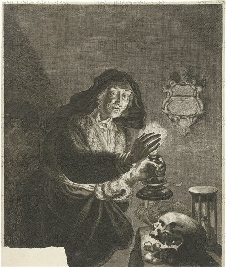 Old woman by candlelight, Albert Haelwegh, print maker: Anonymous, Joachim von Sandrart, in or after 1645 - 1723