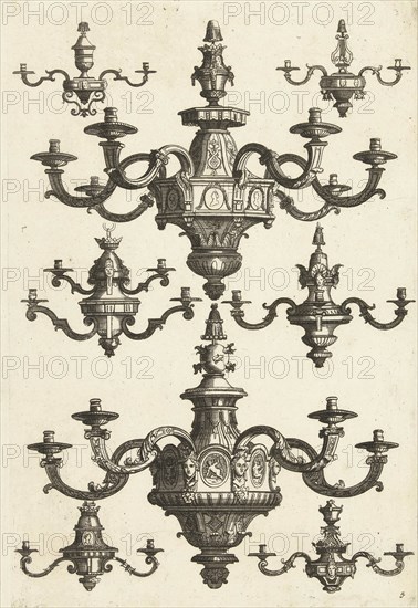 Two large and six small chandeliers, DaniÃ«l Marot (I), Anonymous, Anonymous, after 1703 - before 1800