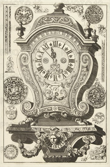 Clock on console with mask and garland, DaniÃ«l Marot I, Anonymous, Anonymous, after 1706 - before 1800
