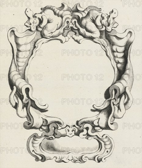 Cartouche with lobe ornament consisting of a large and small compartment, print maker: Michiel Mosijn, Gerbrand van den Eeckhout, Clement de Jonghe, 1640 - 1655