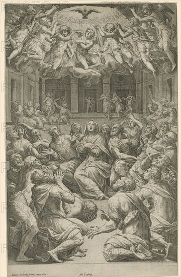 Outpouring of the Holy Spirit, Cornelis Cort, Giorgio Vasari, Giovanni Orlandi, 1602