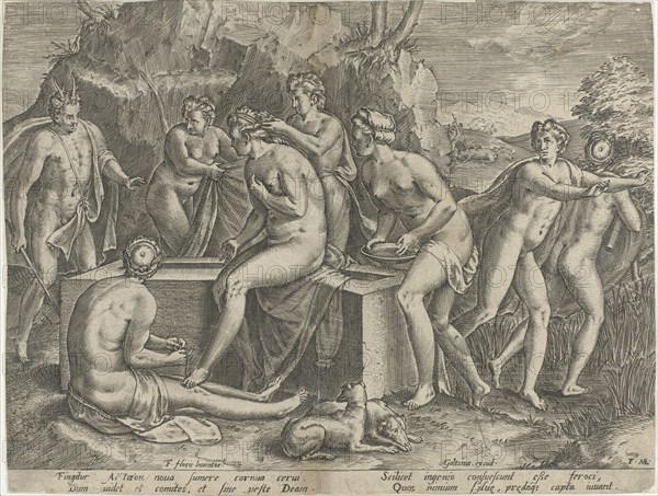 Diana and Actaeon, Monogrammist FME, Julius Goltzius, 1575 - 1595