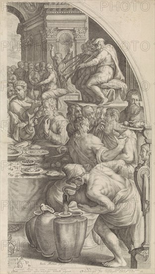 Wedding at Cana, leaf right, print maker: Jacob Matham, Francesco Salviati, Simon Sovius, 1599 - 1603 and or 1678 - 1749