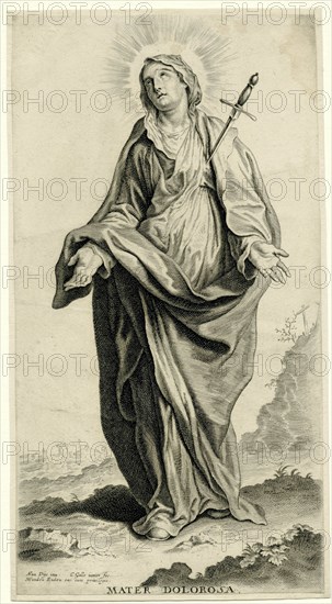 Mary as Mater Dolorosa, Cornelis Galle (II), Mattheus Borrekens, Martinus van den Enden (I), after c. 1638 - c. 1650