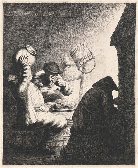Figures eat pancakes in an interior, Jan Gillisz. van Vliet, 1634
