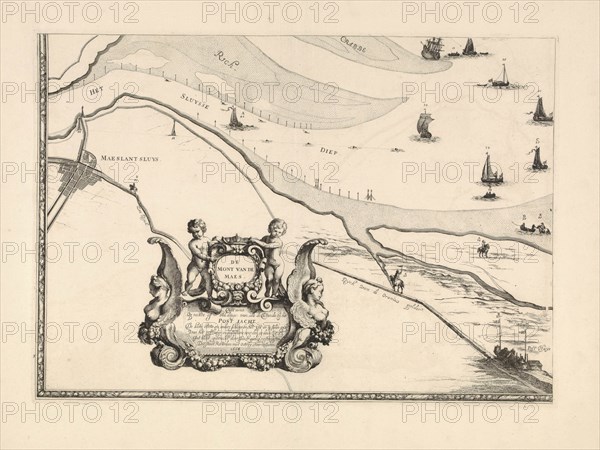 Map of Maassluis and the banks of the Meuse, The Netherlands, print maker: Joost van Geel attributed to, Jacob Quack, 1665