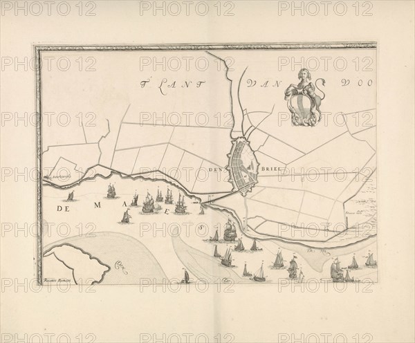 Map of Brielle and the banks of the Meuse, The Netherlands, Jacob Quack, 1665