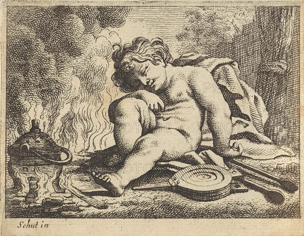 Sleeping putto, Anonymous, 1618 - 1705