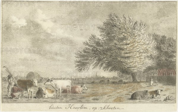 Cows in a pasture, print maker: Cornelis van Noorde, 1766