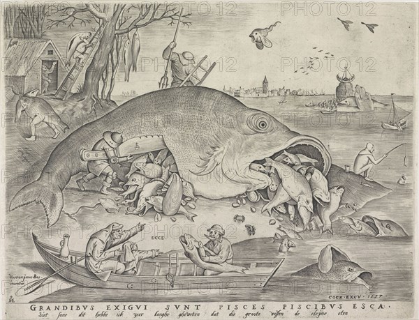 Big fish eat small fish, Pieter van der Heyden, Pieter Brueghel (I), Hieronymus Cock, 1557