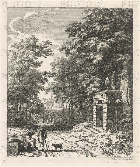 Two people in a tomb, Albert Meyeringh, 1695 - 1714