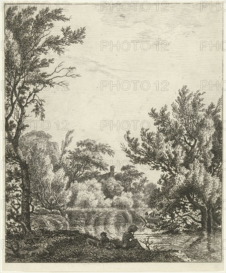 Landscape with woman at waterfront, print maker: Hermanus Fock, 1781 - 1822