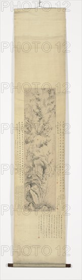 chinese scroll painting with bamboo and orchids on a rock, Ma Shouzhen, 1548 - 1604