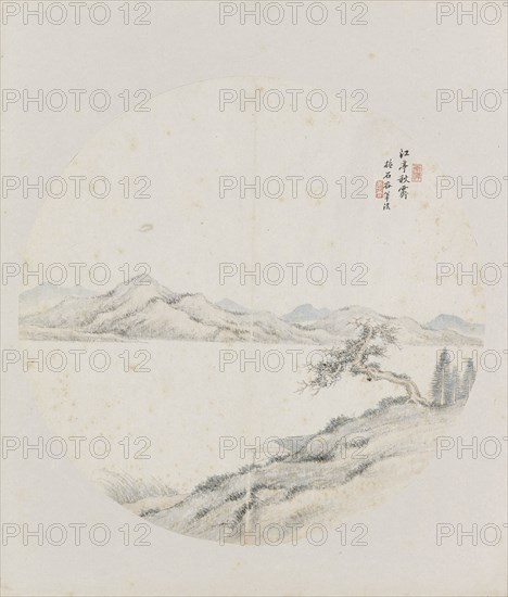 Album page, chinese painting. landscape in China,  Hui Nian, 1850 - 1900