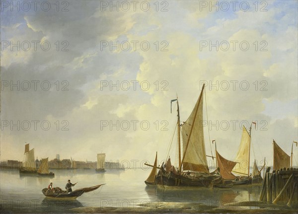 View of Dordrecht from Papendrecht, The Netherlands, Christiaan Lodewijk Willem Dreibholtz, 1830 - 1837