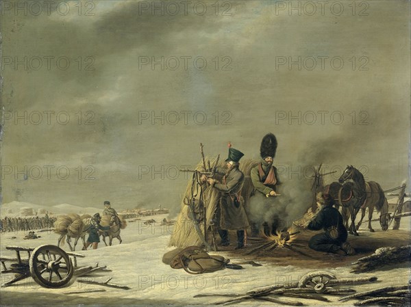 Bivouac at Molodetschno during the Night of the 3rd to 4th of December 1812, episode from Napoleon's Retreat from Russia, Johannes Hari (I), 1812 - 1820