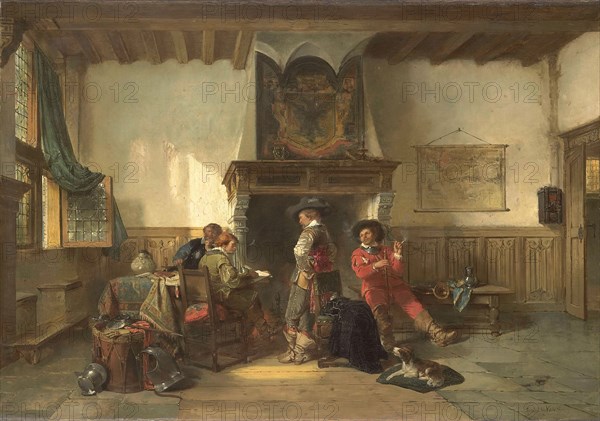 Waiting room with soldiers, Herman Frederik Carel ten Kate, 1865 - 1867