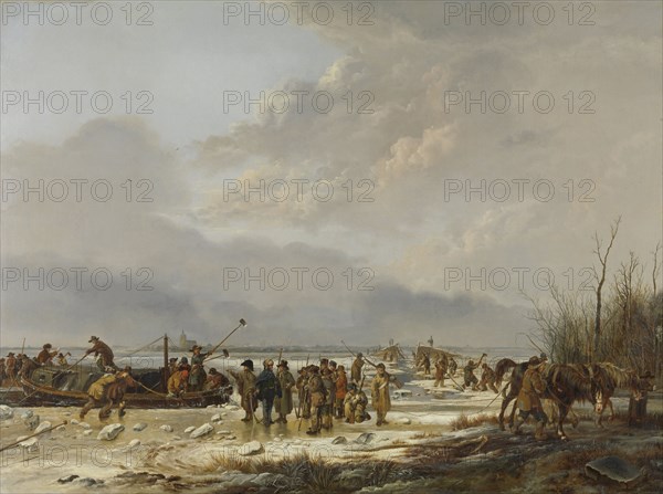 Breaking of the Ice on the Karnemelksloot near Naarden, January 1814, The Netherlands, Pieter Gerardus van Os, 1814 - 1815