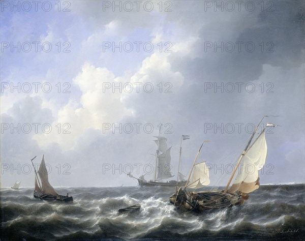 Seascape from the Zeeland Waters, near the Island of Schouwen, The Netherlands, Petrus Johannes Schotel, 1825 - 1827