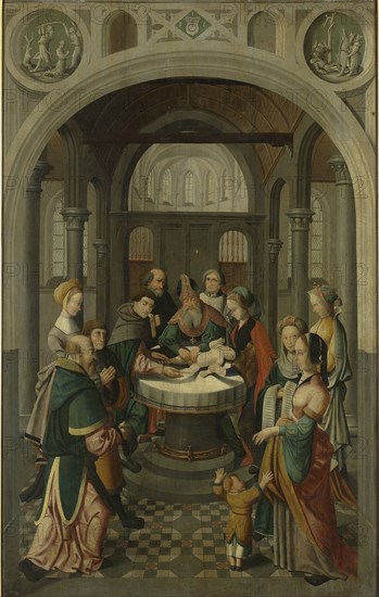 Panel of an Altarpiece with Circumcision of Christ, on verso is Resurrection of Christ, attributed to Master of Alkmaar, c. 1520 - c. 1535