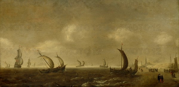 Seascape on the Beach of Scheveningen, The Netherlands, attributed to Willem van Diest, 1640 - 1660